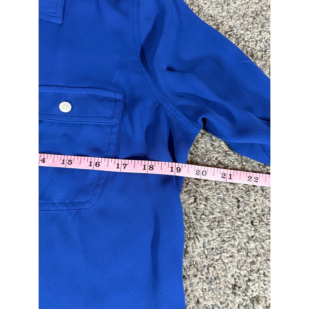 Loft Button Down Blouse Womens Medium Blue Roll Tab Sleeve Utility Shirt - Picture 11 of 11